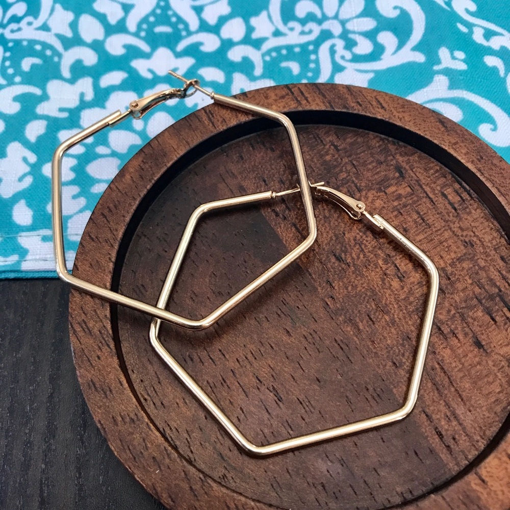 NEW!💙💎HEXAGON! GOLDEN HOOPS!💎💙MODERN! AWESOME! - Picture 6 of 7